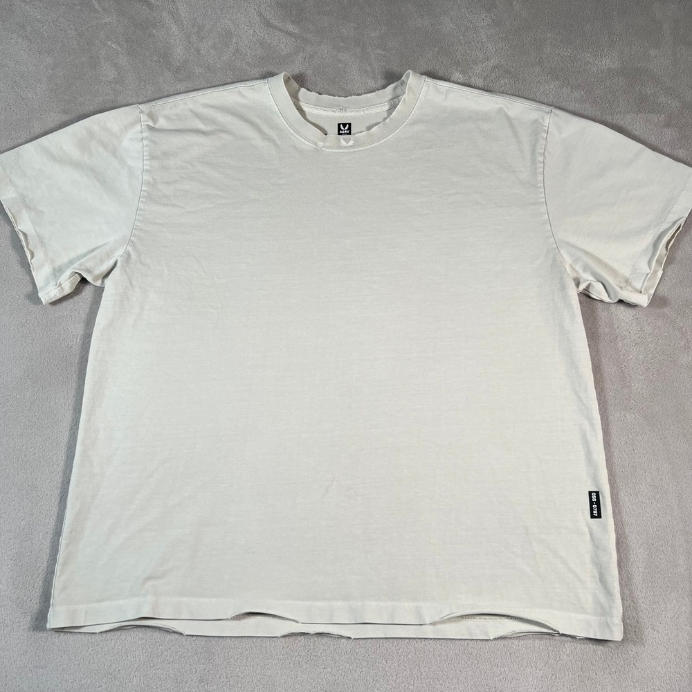 ASRV T-Shirt Mens XL Bone White Oversized Distressed Training Korean Script READ